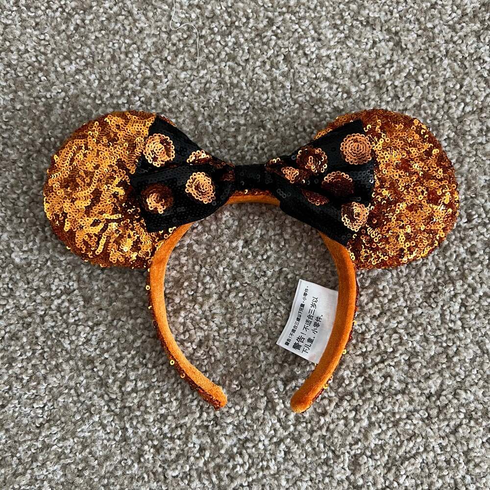Disney Minnie Mouse Sequin Halloween Orange Black Ears Disneyland Disney World